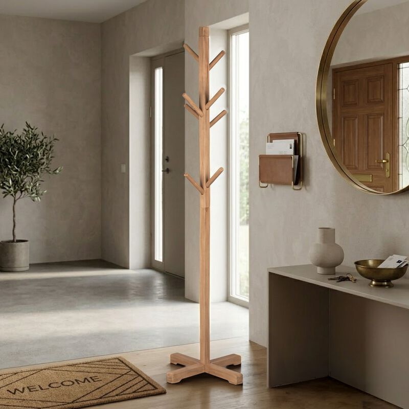 Hiya Freestanding Hat, Coat Rack, 8 Branch Hooks, Teakwood image number 6