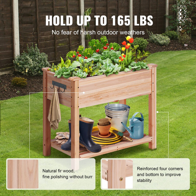 Wooden Raised Garden Bed with Legs Outdoor Planter Box for Flowers Herbs Vegetables-Burlywood image number 4