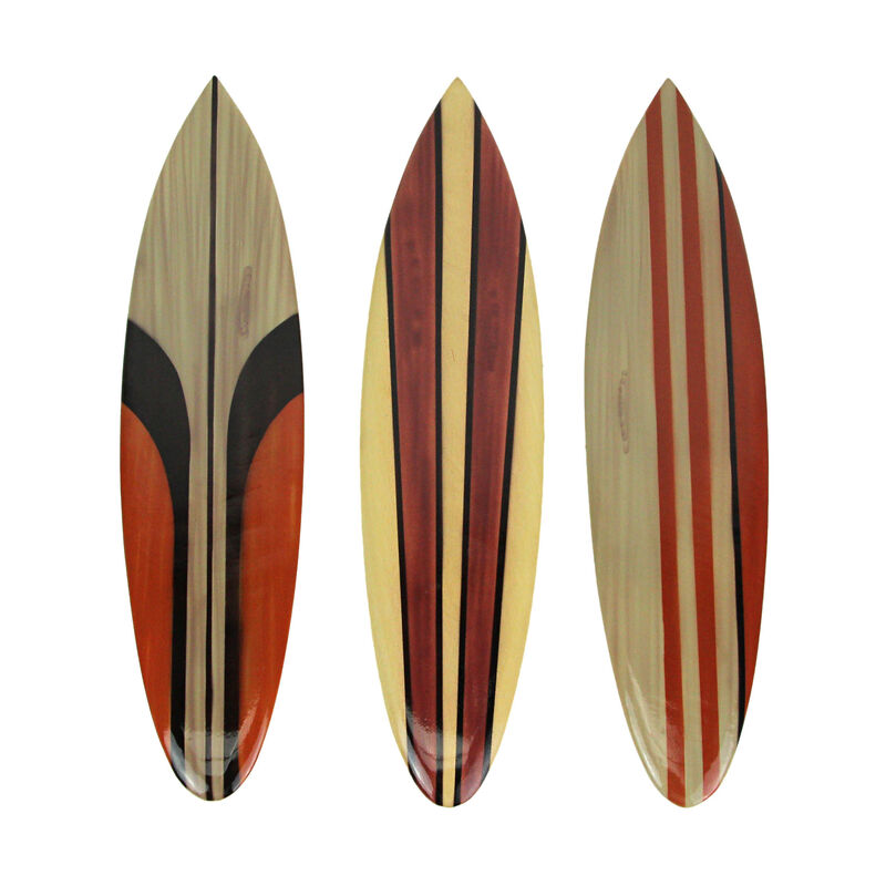 16 In Hand Carved Painted Wooden Surfboard Wall Hanging Decor Beach Art Set of 3 image number 0