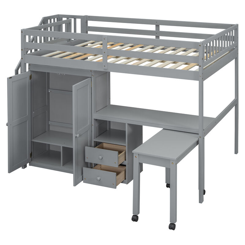 Merax Loft Bed with Desk and Wardrobe