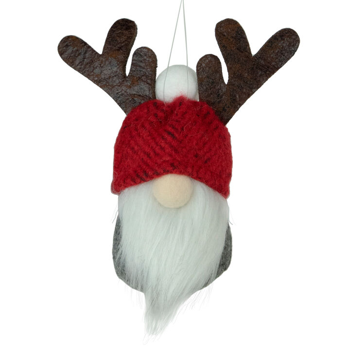 5.25" Red and Gray Gnome with Antlers Christmas Ornament