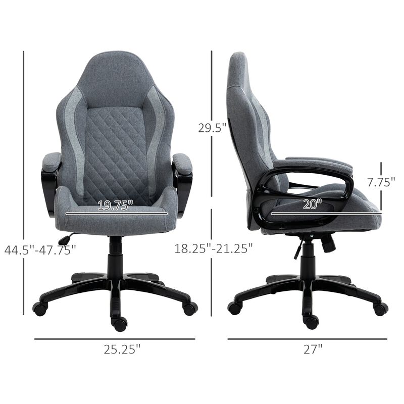 Ergonomic Home Office Chair High Back Task Computer Desk Chair with Padded Armrests, Linen Fabric, Swivel Wheels, and Adjustable Height, Grey image number 3