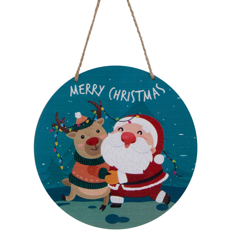 8" Santa and Reindeer "Merry Christmas" Disc Ornament image number 0