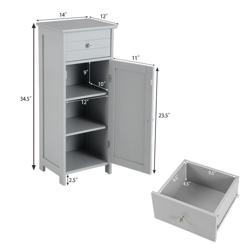 Wooden Bathroom Floor Storage Cabinet with Drawer and Shelf image number 6