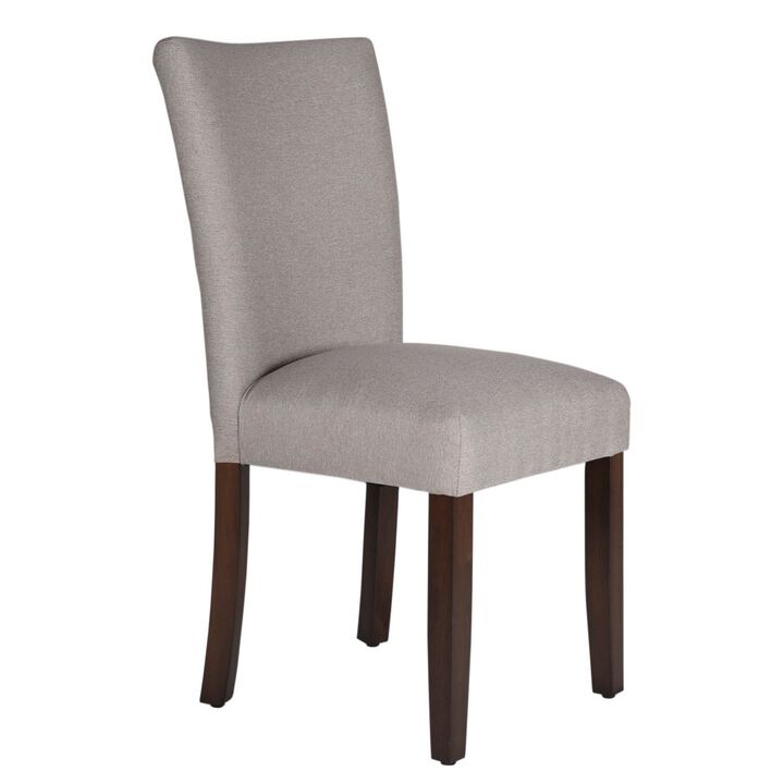 Fabric Upholstered Wooden Parson Dining Chair with Splayed Back, Gray and Brown