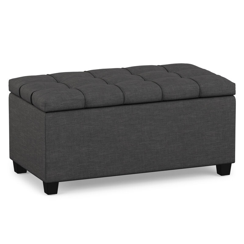 Sienna 33 inch Wide Transitional Rectangle Storage Ottoman Bench in Slate Grey Linen Look Fabric, Assembled image number 0