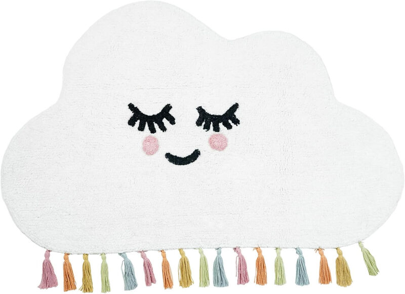 HomeRoots Cloud Shape Smiley Face Washable Area Rug With Tassels image number 0