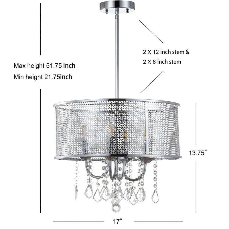 Avah Metal/Crystal Adjustable LED Drop Chandelier
