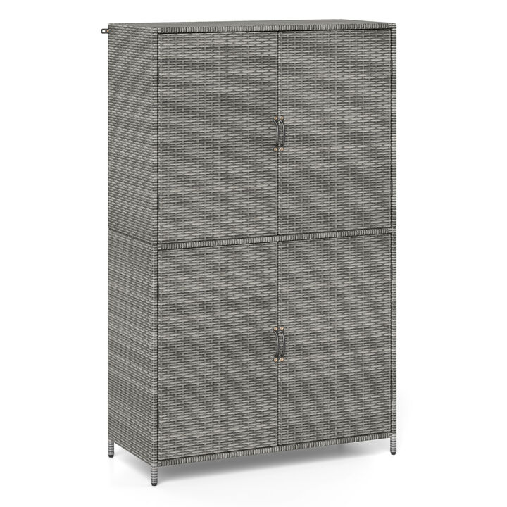 Durable Vertical Rattan Shed with 4 Doors Adjustable Shelves for Garden and Patio Use