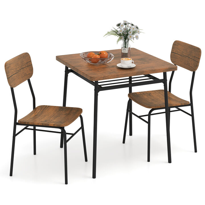 Modern 3-Piece Dining Table Set – Compact Wood Table with Metal Legs and 2 Seats