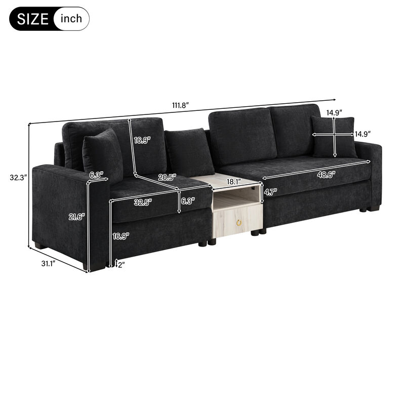 Merax Functional Chenille Sofa with Storage Armrest & Center Console image number 3