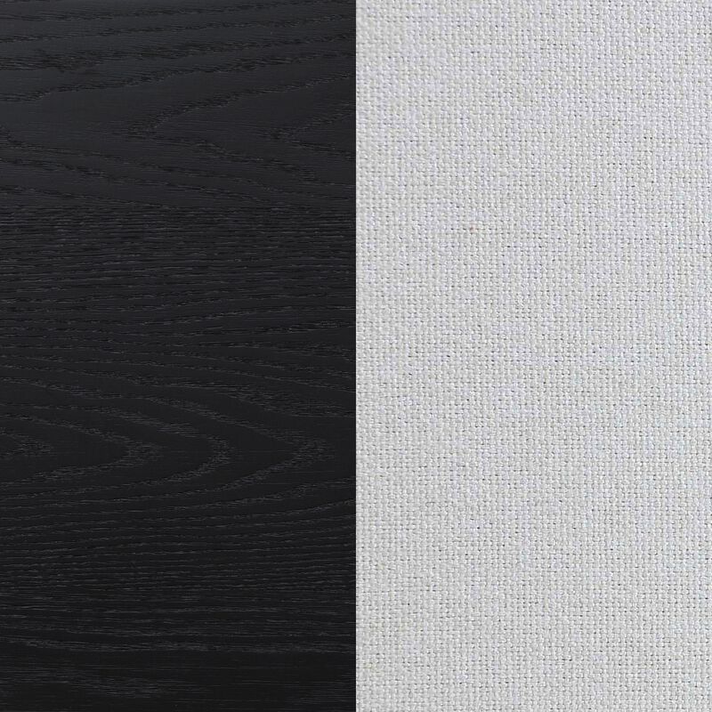 Jack Queen Size Bed, Channel Tufted Ivory Upholstery, Black Wood - Benzara