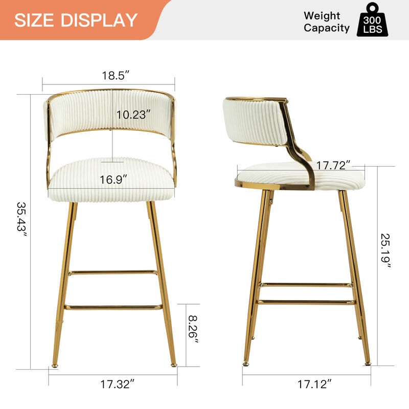 Streamdale Corduroy Counter Height Bar Stools with Back (Beige, Set of 2) image number 5
