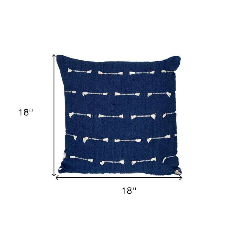 HomeRoots 18" Dark Blue Striped Cotton Throw Pillow With Texture image number 6