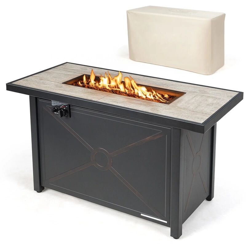 Mondawe 42" Fire Pit Table - 60K BTU, Ceramic Top & Hidden Storage