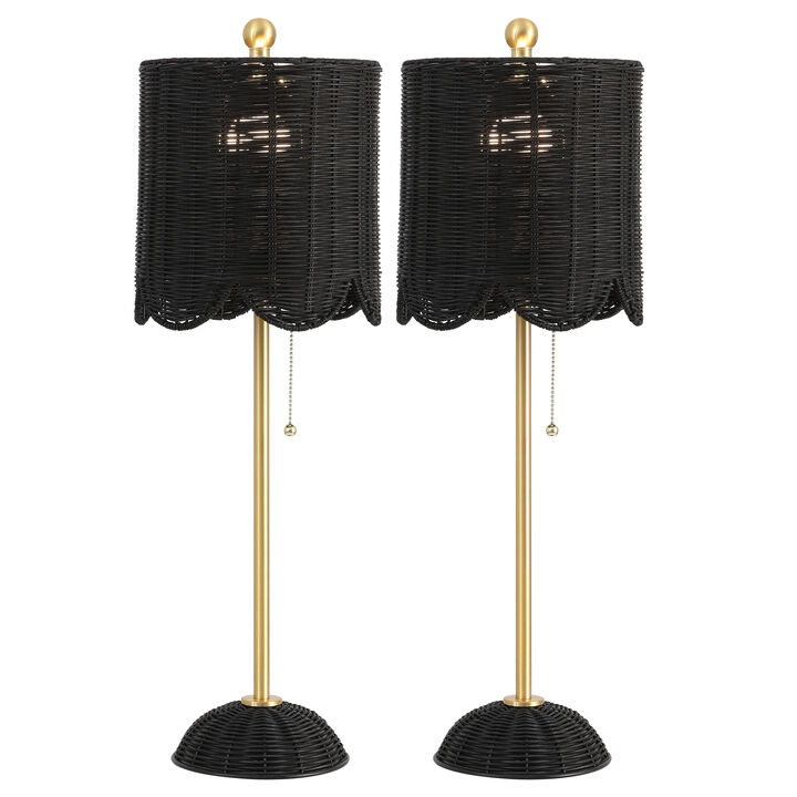 Celerie 27.5" Coastal Bohemian Rattan/Iron Scalloped Buffet LED Table Lamp with Pull Chain