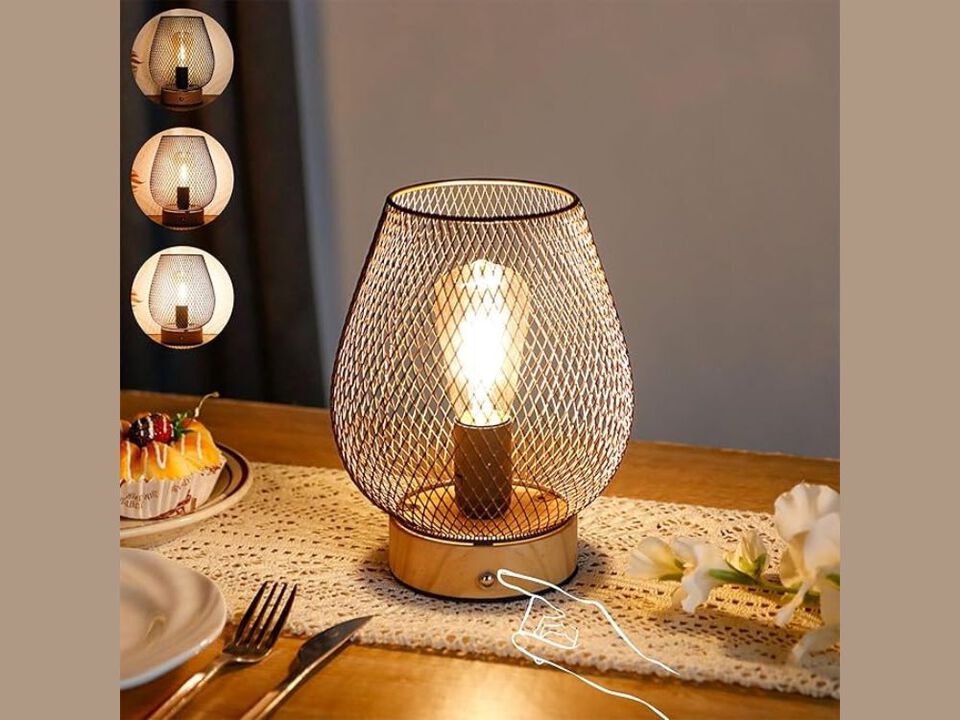 Table Lamp &ndash; Bronze Egg Touch Dimmable Rechargeable LED Light with Wooden Base