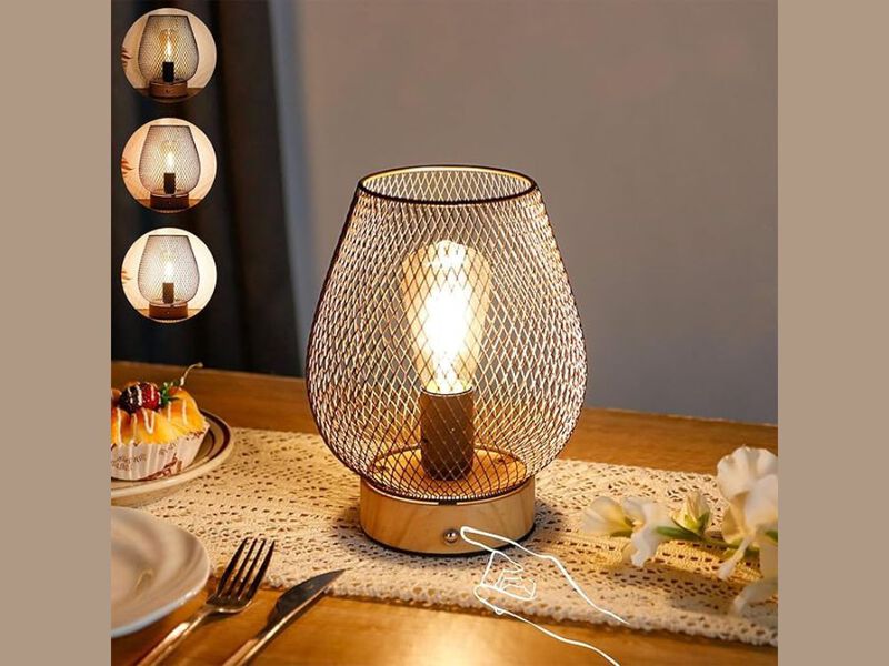 Table Lamp &ndash; Bronze Egg Touch Dimmable Rechargeable LED Light with Wooden Base image number 1