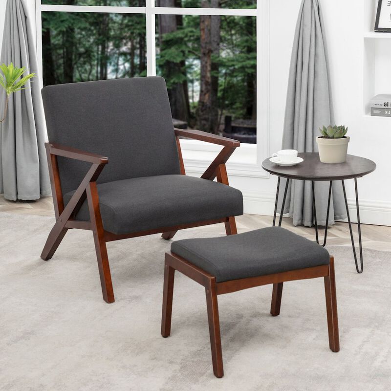 Convenience Concepts Take a Seat Cliff Mid-Century Modern Accent Lounge Armchair with Ottoman