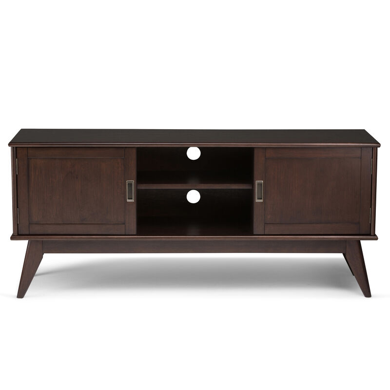 Draper SOLID HARDWOOD 60 inch Wide Mid Century Modern TV Media Stand in Medium Auburn Brown For TVs up to 65 inches