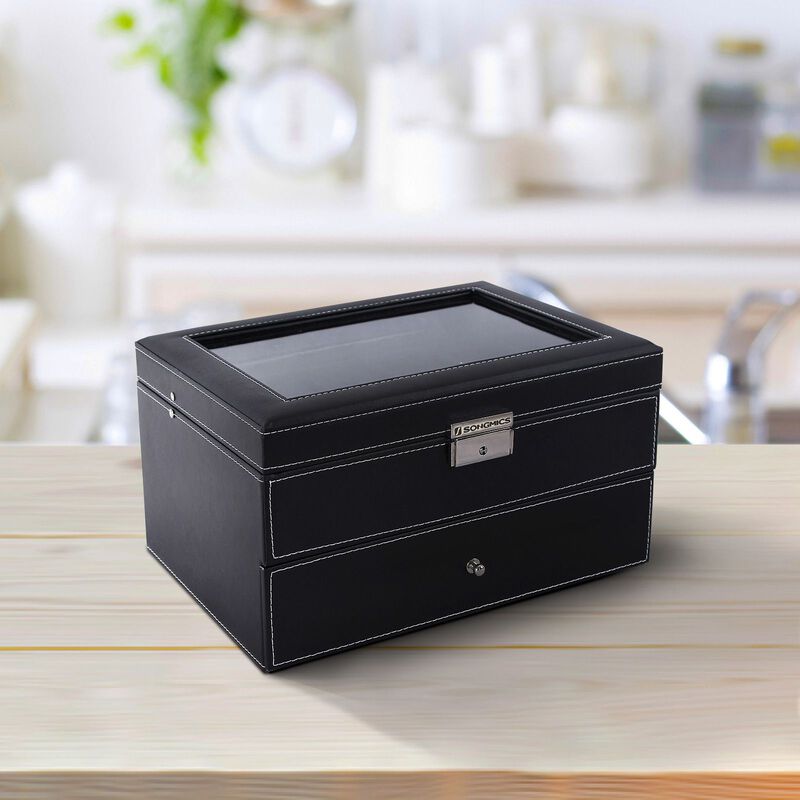 20-Slot Watch Storage Box with Glass Display Lid and Secure Lock