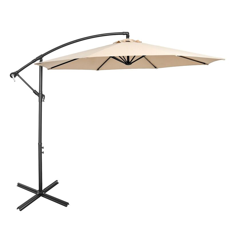 Mondawe 10 Feet Offset Umbrella with 8 Ribs Cantilever and Cross Base
