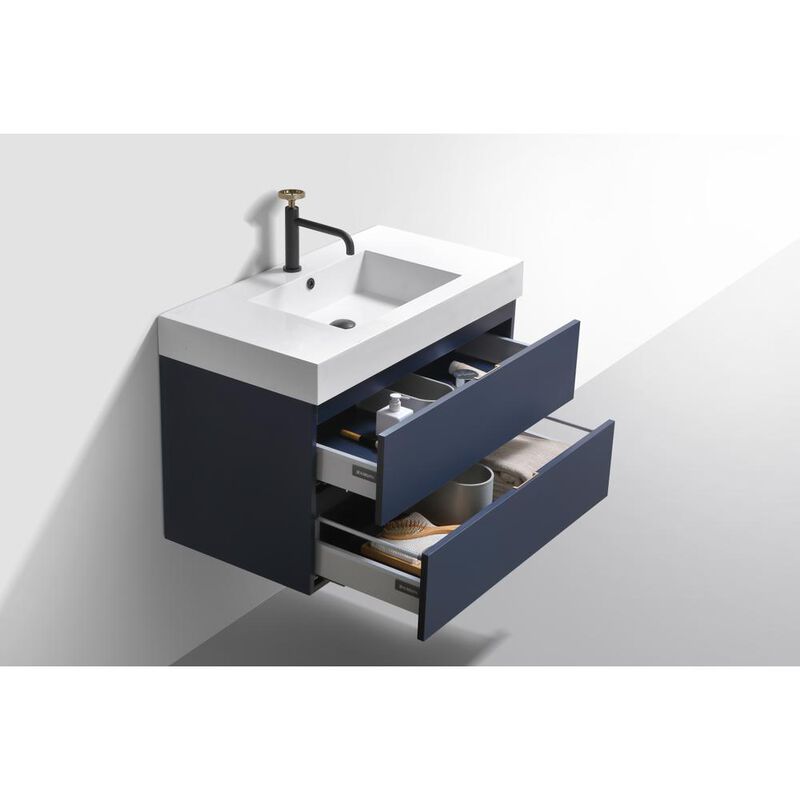 Kubebath Bliss 36 Blue  Wall Mount Modern Bathroom Vanity