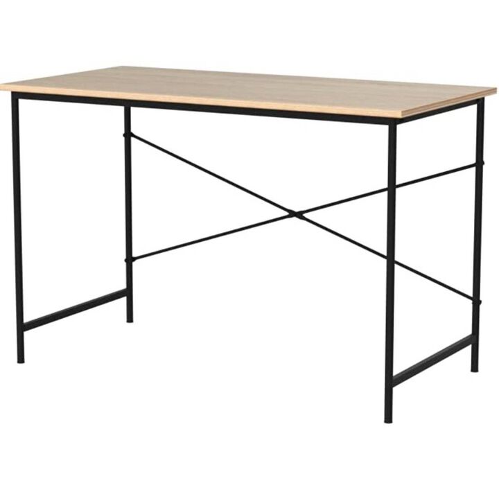 Hivvago Modern Home Office Computer Desk Table with Black Metal Frame Wood Top in Oak