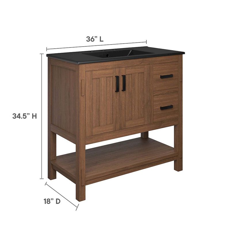Modway EEI-6535-WAL-BLK Ashlyn 36&rdquo; Wood Bathroom Vanity, Walnut Black image number 2