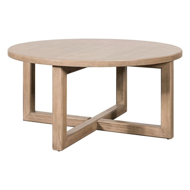 Liberty Furniture Living Room Round Cocktail Table Center Trestle - Barley Buff Birch Wood image number 2