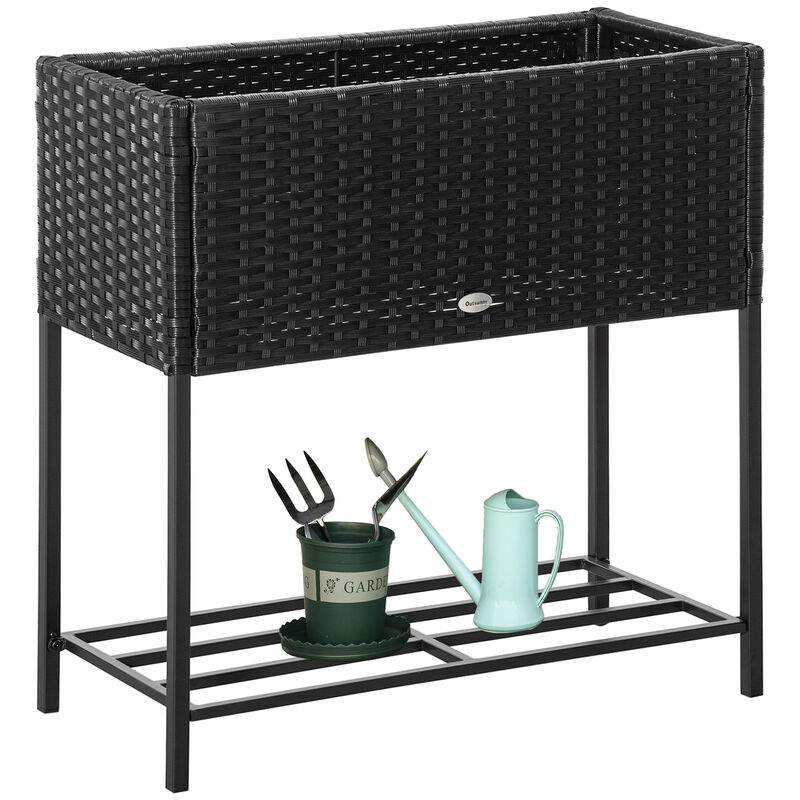 Hivvago Wicker Raised Garden Planter with Rack Shelf image number 0