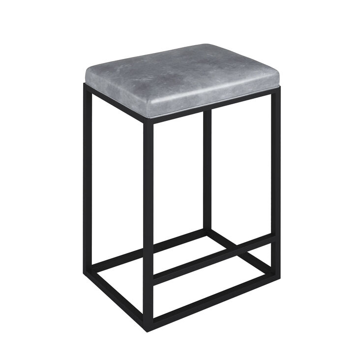 (Set of 2) Riley Indoor Grey Metal Faux Leather Bar Stools