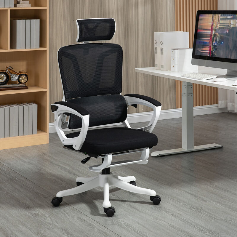 Vinsetto High Back Home Office Chair, Fabric Computer Desk Chair with Adjustable Headrest, Lumbar Support, Armrest, Foot Rest, Reclining Back, Black