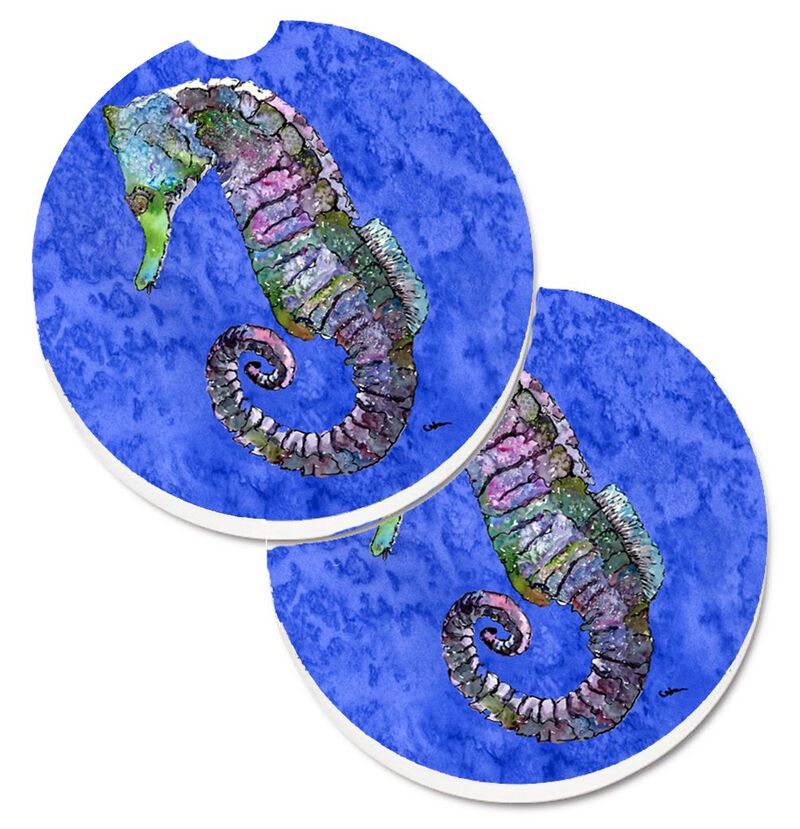 Caroline's Treasures Seahorse Set of 2 Cup Holder Car Coasters 8639CARC, 2.56, Multicolor