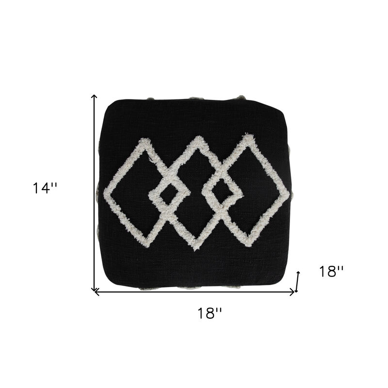 Hivvago 18 Inch Black Cotton Geometric Pouf Ottoman