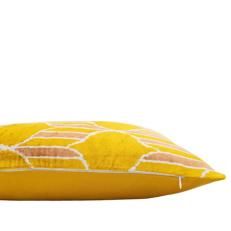 Melon Silk Velvet Ikat Pillow, 16" X 24"
