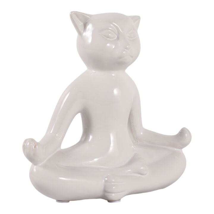 Ceramic 7" Yoga Cat, White