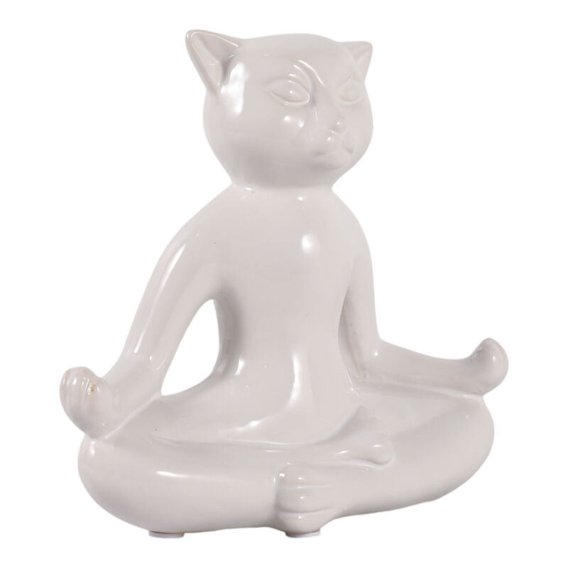 Ceramic 7" Yoga Cat, White image number 1