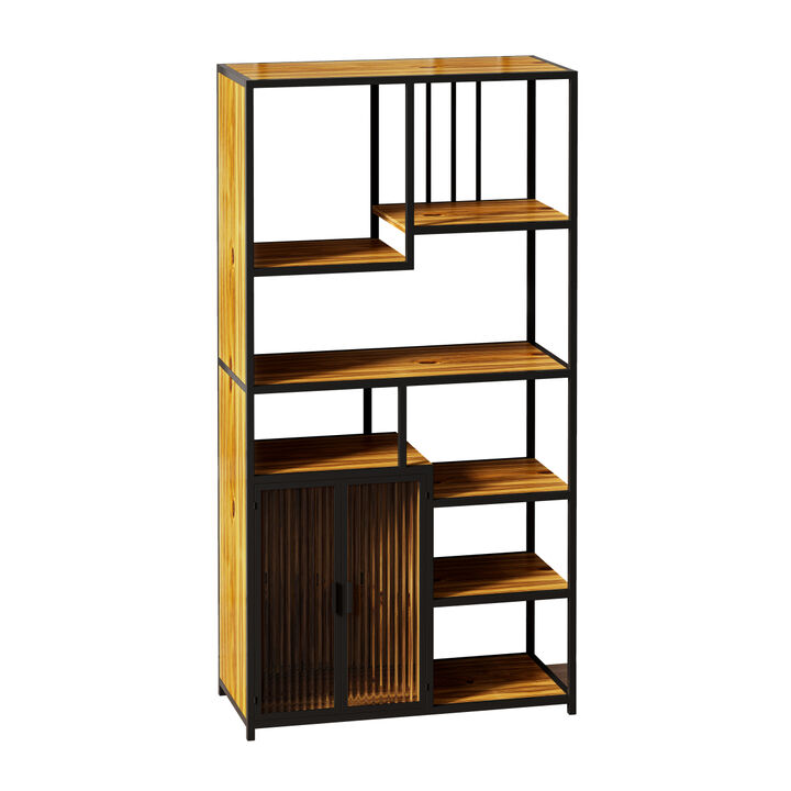 Multipurpose Bookshelf Storage Rack, Left Side with Enclosed Storage Cabinet, for Living Room, Home Office, Kitchen