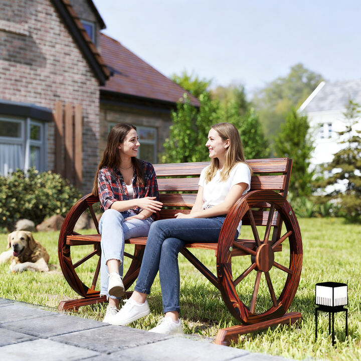 Hivvago Wooden Wagon Wheel Garden Bench