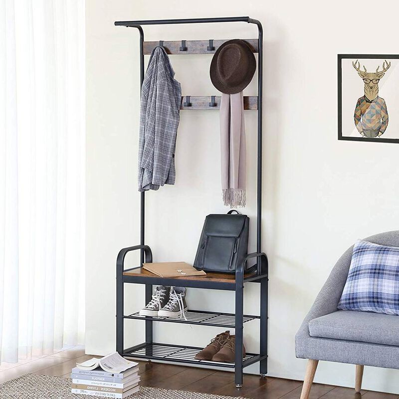 Hivvago Entryway Modern Industrial Style Hall Tree Coat Rack Shoe Storage Bench