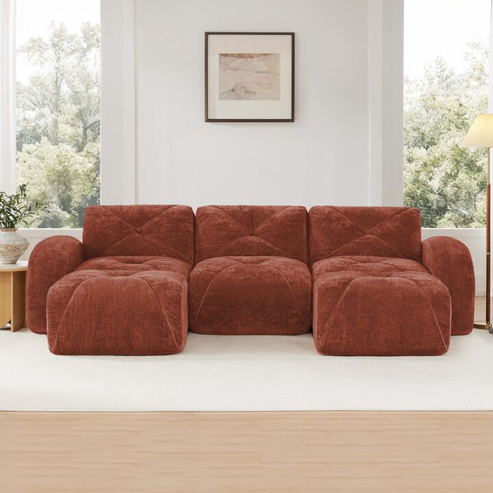Clihome U-Shaped Boneless Sofa,Tufted Design,32D High Density Sponge,Bottom Anti-Slip Design,Free Combination,Movable Ottoman For Study & Home Theater