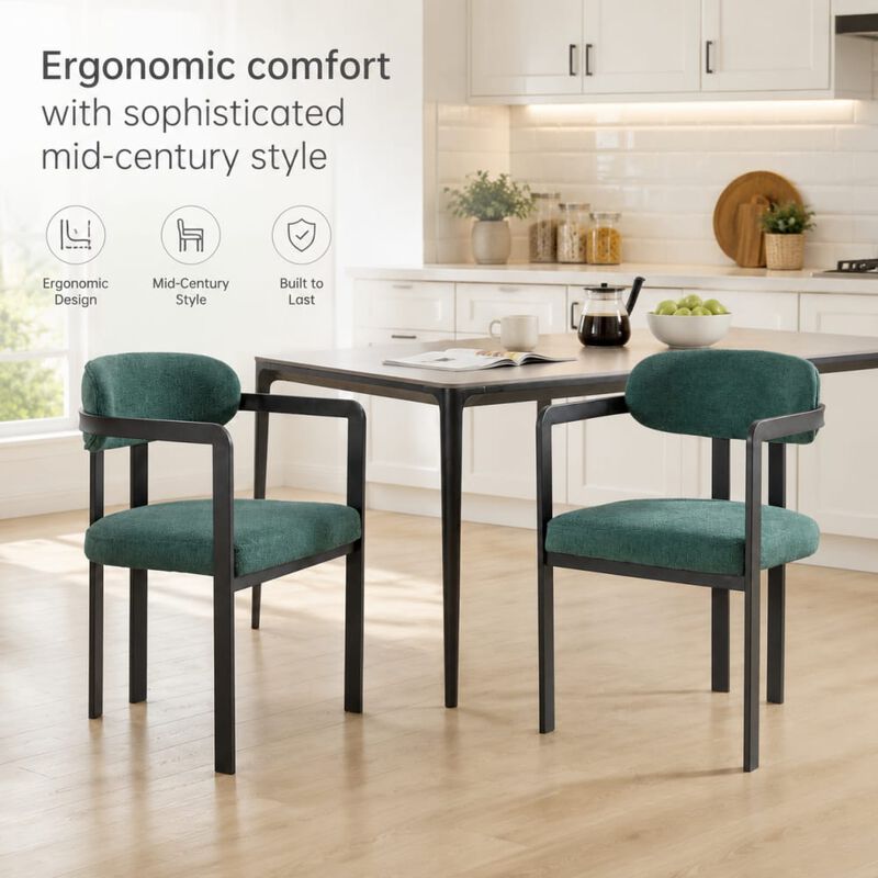 GOODSILO Mid-Century Upholstered Dining Chairs Set of 2, Ergonomic Seating for Kitchen Dining Space with Durable Build image number 4