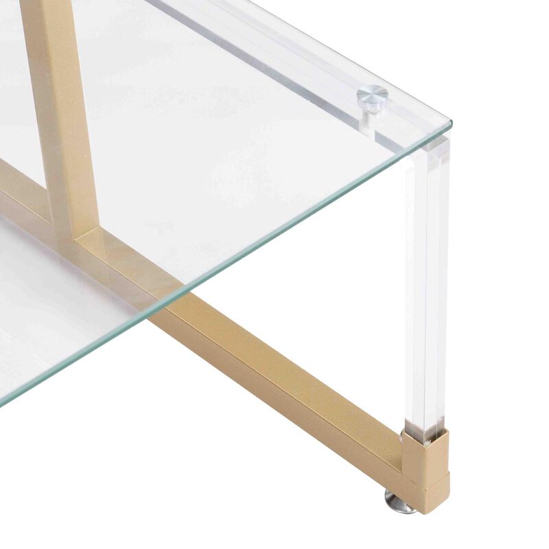 Hivvago 2Tier Acrylic Glass End Table with Golden Side for Living Room
