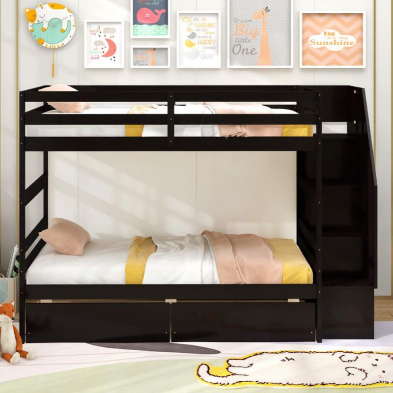 Hivvago Twin Over Twin Bunk Bed with Storage Stairs and Drawers