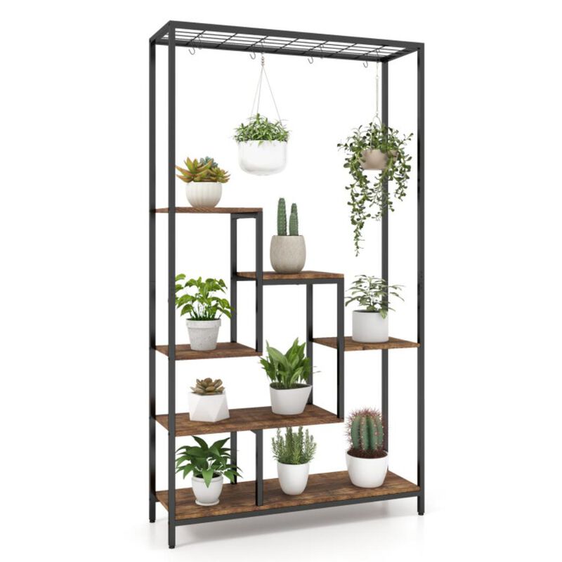 Hivvago 6-Tier Tall Plant Stand 71 Inch Metal Indoor Plant Shelf with 10 Hanging Hooks