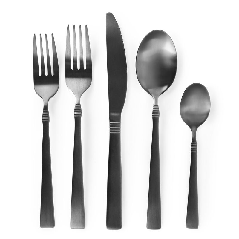 MegaChef Cravat 20 Piece Flatware Utensil Set, Stainless Steel Silverware Metal Service for 4 in Matte Black