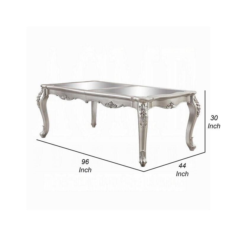Bowe Dining Table, 80-96 Inch, Mirrored, Classic Champagne Silver Wood