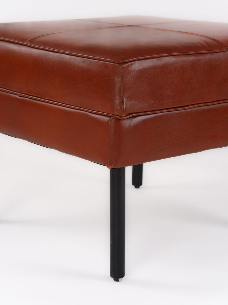 Handmade Eco-Friendly Geometric Buffalo Leather & Iron Black Square Ottomon Stool 24"x24"x18" From BBH Homes