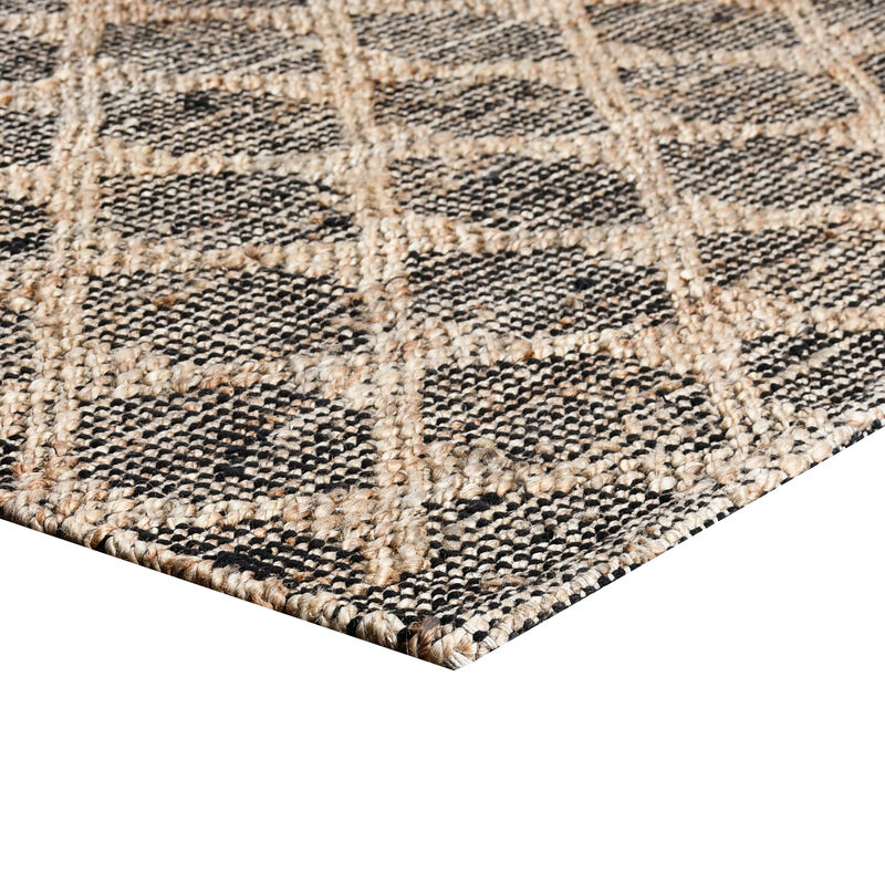 Ona 5 x 8 Handwoven Medium Area Rug, Black and Brown Diamond Lattice Design